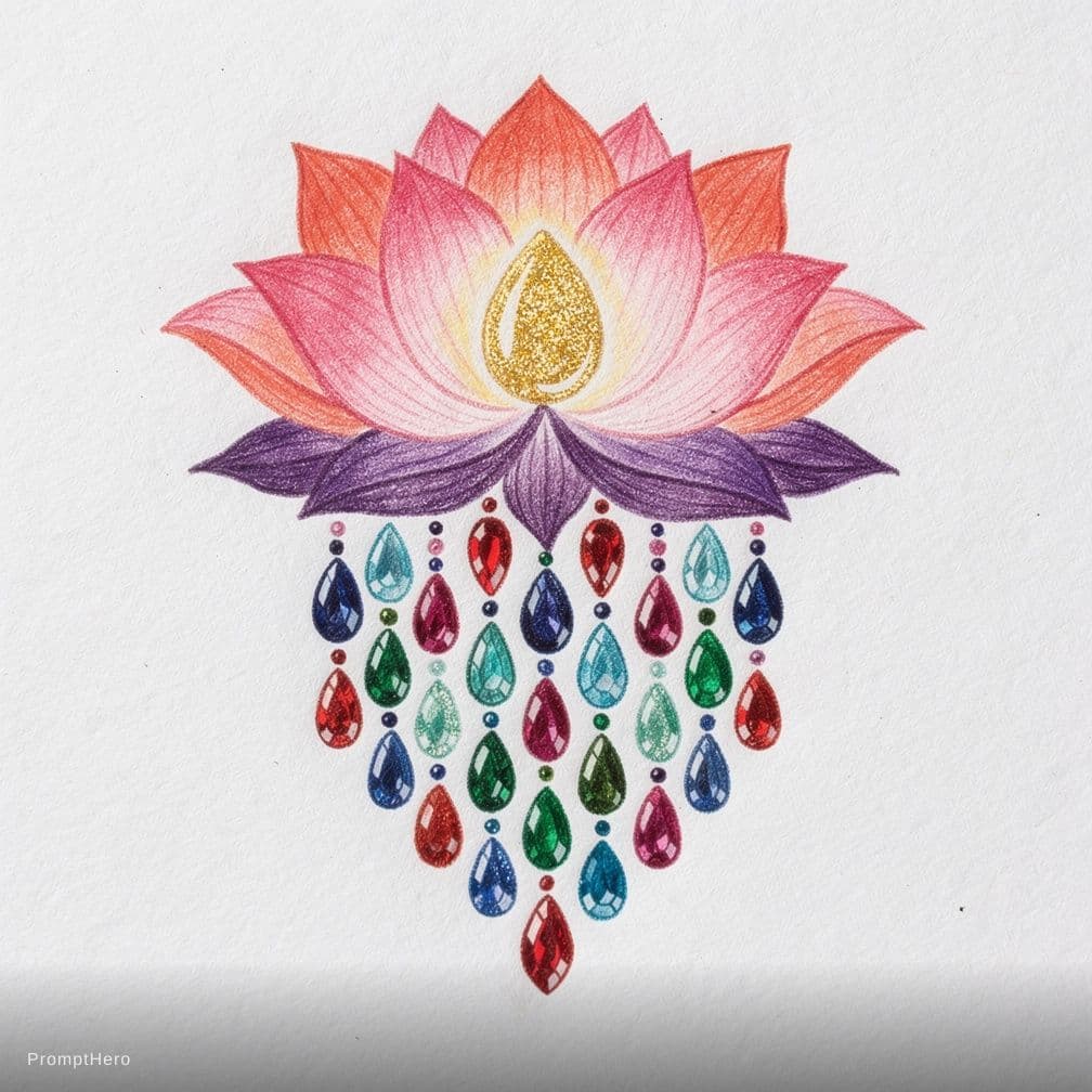 AI generated: A stylized lotus flower, centrally positioned in the upper half of the frame, is rendered with color...