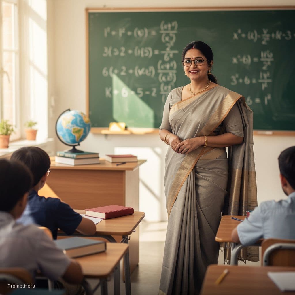 AI generated: Sexy indian aunty in classroom
