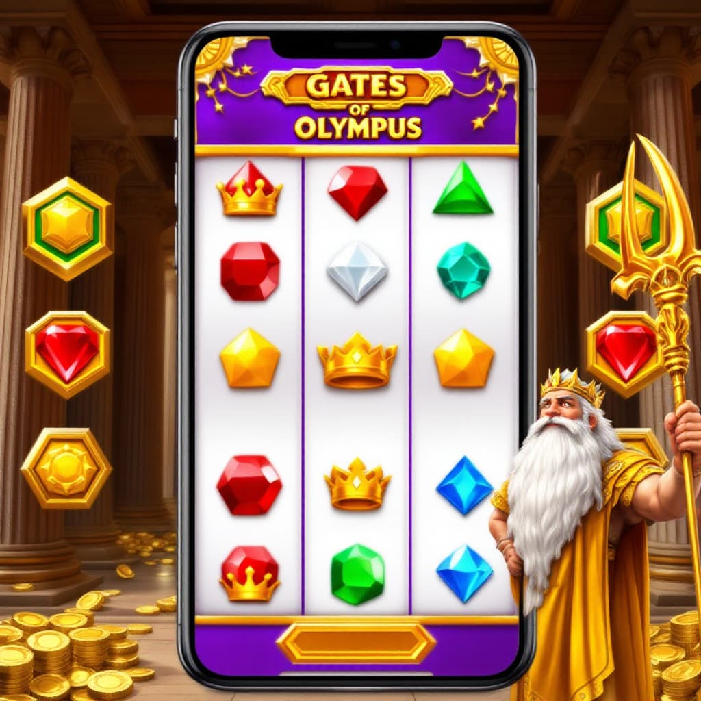 AI generated: The image is a digital illustration of the Gates of Olympus slot machine. The background of the imag...