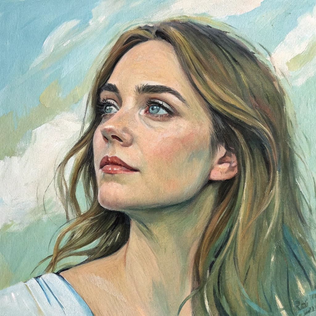 AI generated: portrait of a woman with an emphasis on thick, impasto-style brushstrokes, rich, tactile paint textu...