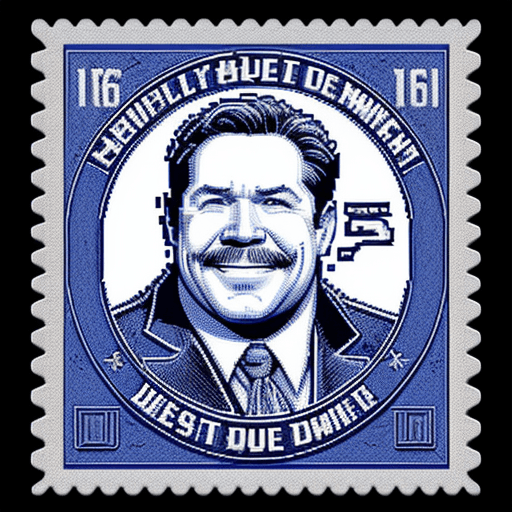 AI generated: 16 bit pixel art, vintage United States Postage Stamp, 2 cent stamp, Happy Hogan (Marvel Character),...