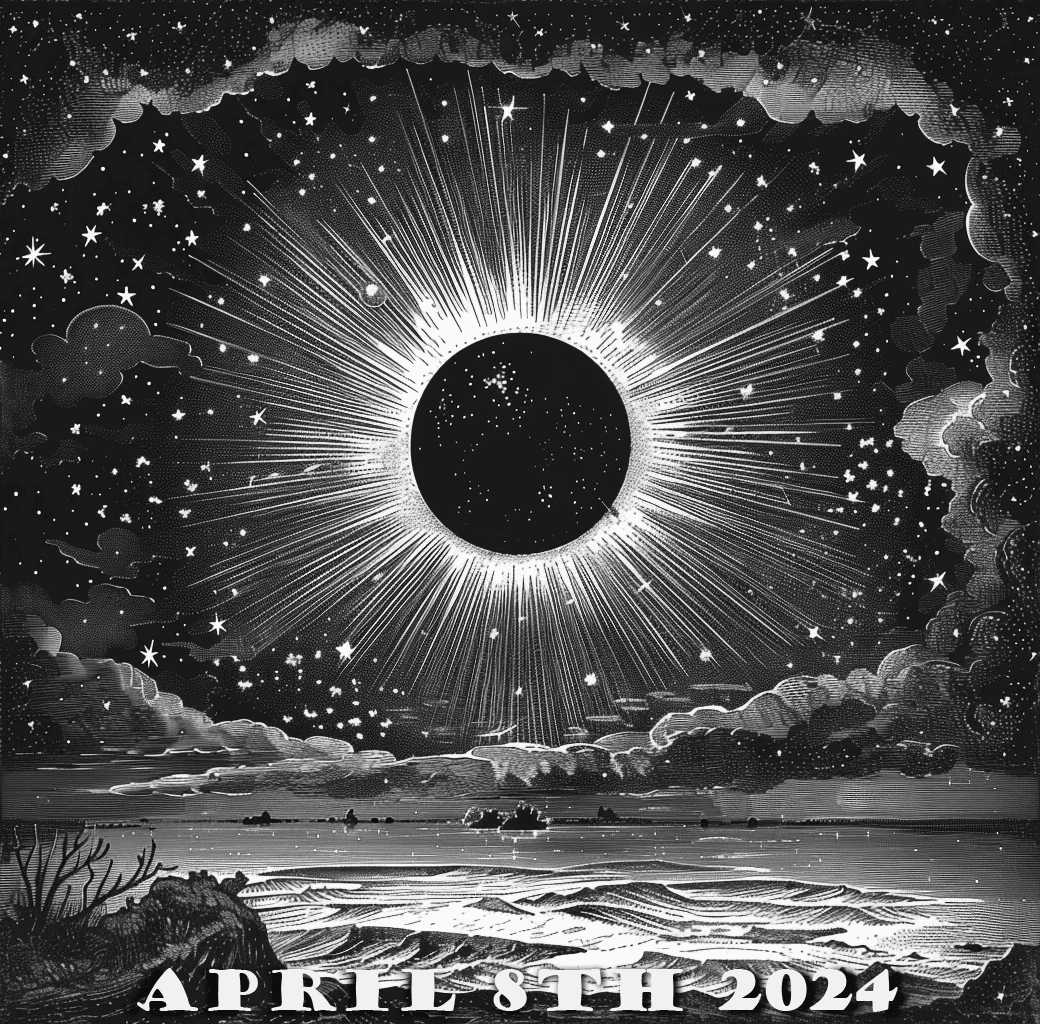 AI generated: a black hole in the center of an o prefabricated sun, 20th century engraving style illustration by J...