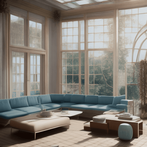 AI generated: High resolution photography interior design, dreamy sunken living room conversation pit, wooden floo...