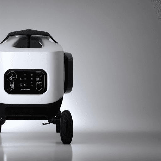 AI generated: delivery robot, design, Industrial Design, white color, minimalistic, future, realism, photorealis, ...