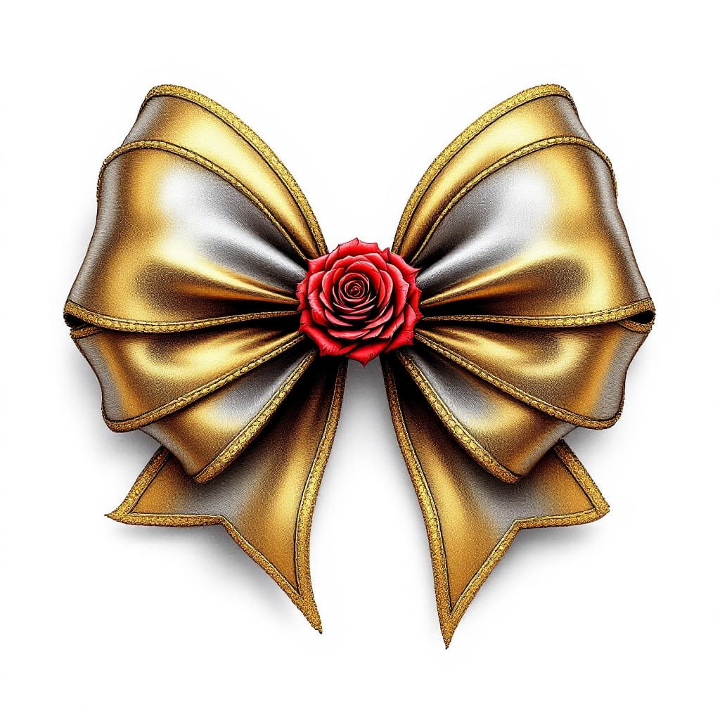 AI generated: create a illustration of clip art belle themed bow , add beauty and the beast on the inside of bow, ...
