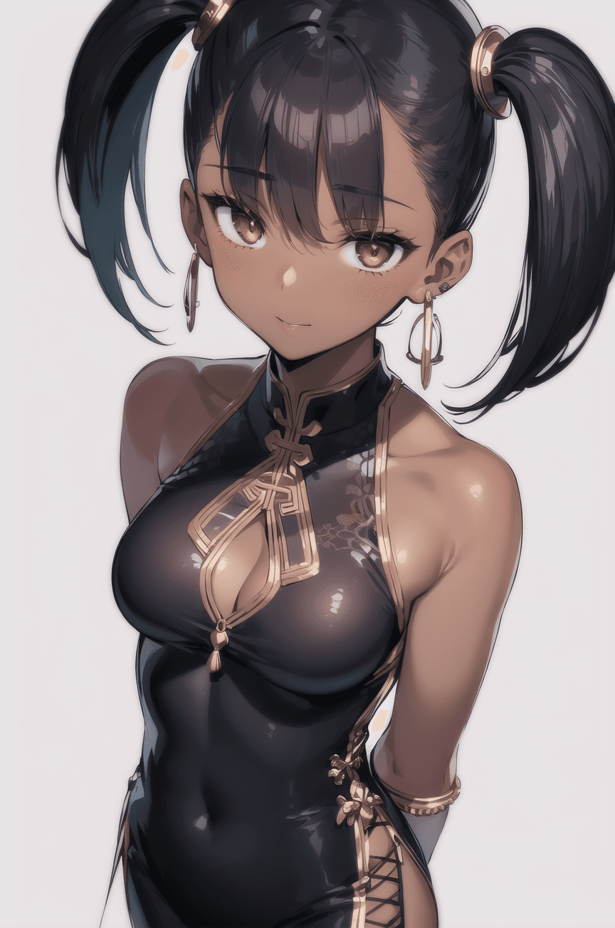 AI generated: 1 girl, solo, mature woman, slender, dark skin, shaded face, simple calligrahapic background,standin...