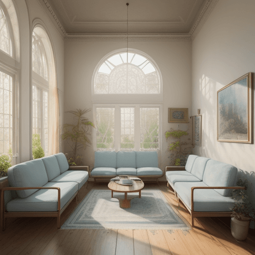 AI generated: High resolution photography interior design, dreamy sunken living room conversation pit, wooden floo...