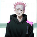 AI generated: 1 boy, solo, tall, in hoodie, tall, cowboy shot, hands in pocket, pink hair, looking at viewer, juju...