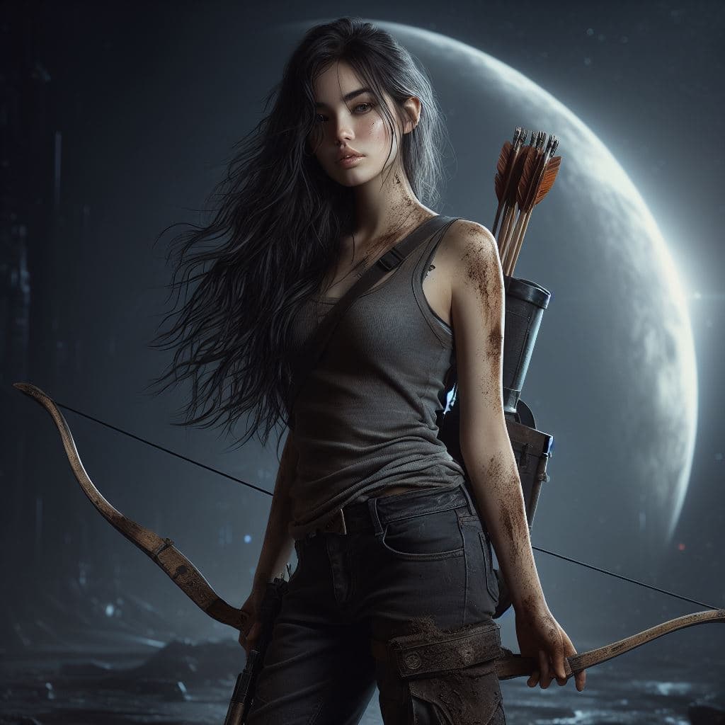 AI generated: white girl, not so straight black hair, long and loose hair, a touch of wavy, dark gray eyes, somewh...