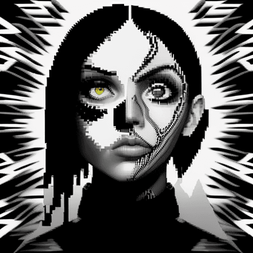 AI generated: glitched distorted warped collaged complete black eagle face pixelated black and white police mugsho...