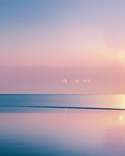 AI generated: Envision a serene dawn over a tranquil sea, where a heart-shaped cloud, ethereal and light, floats i...