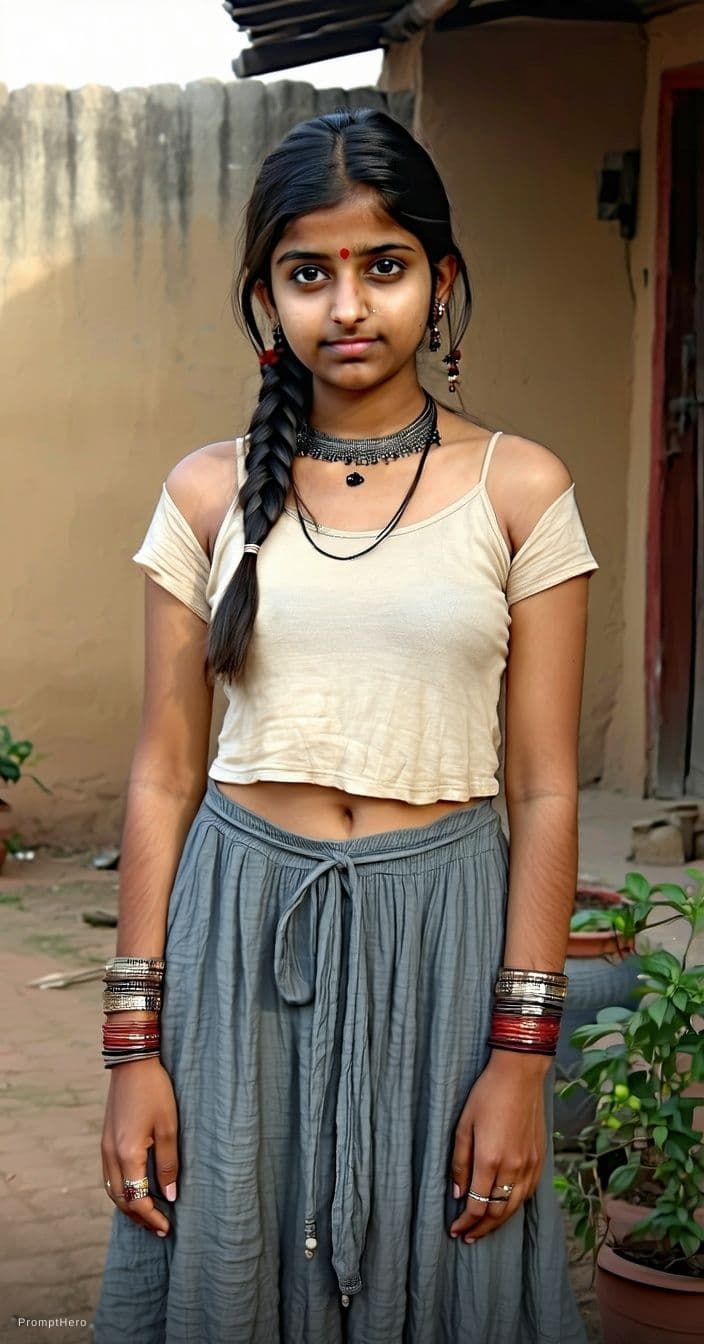 AI generated: A hyper-realistic portrait of a humble small-town Indian-Gujarati girl with a quiet, calm strength. ...