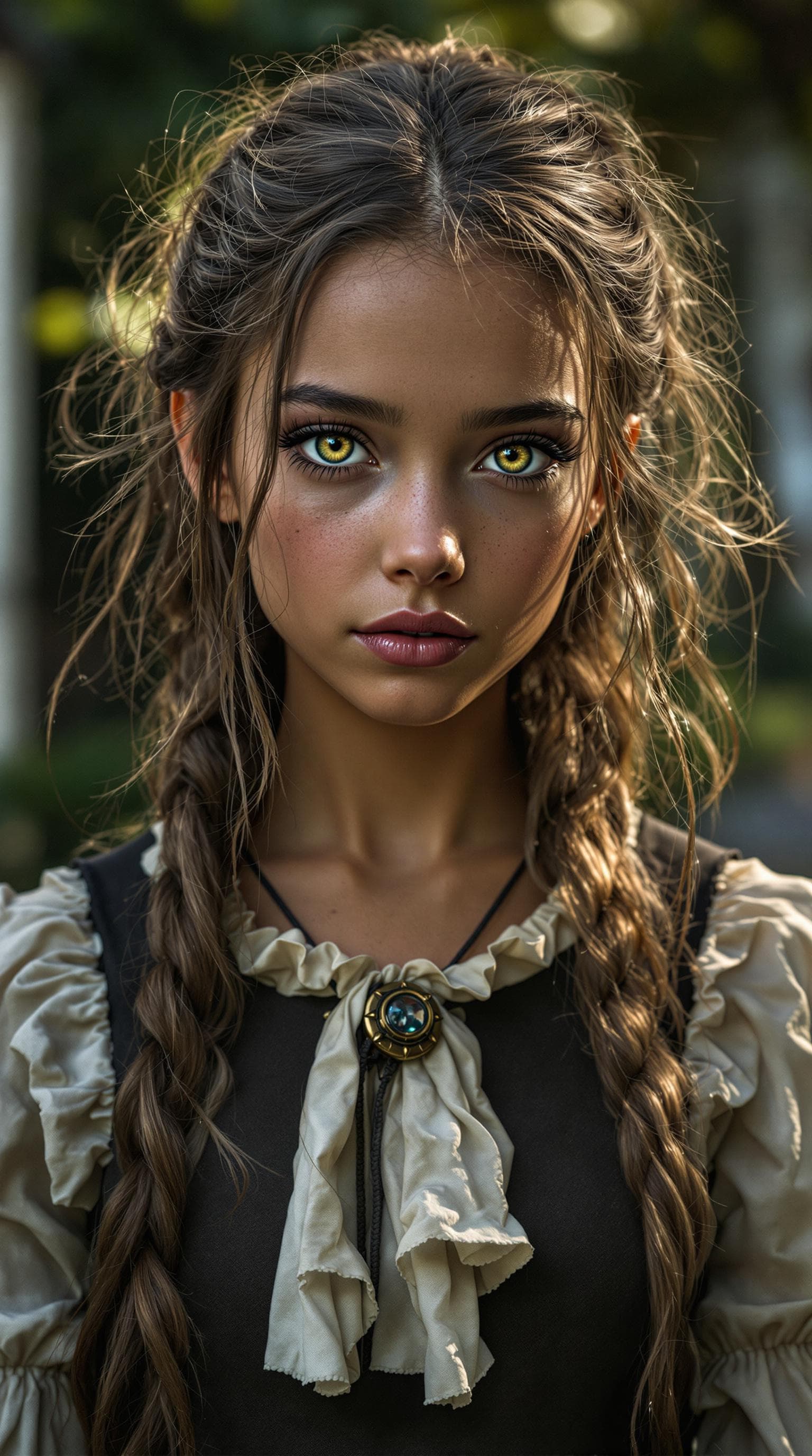 AI generated: a professional of a exceptionally of the most beautiful witch girl (age 11) in 1880's during the Sal...