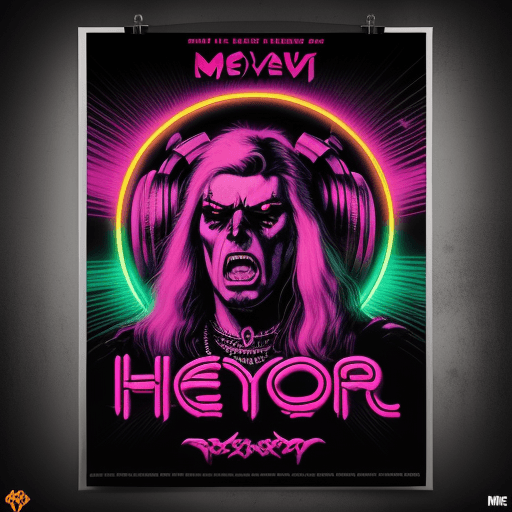 AI generated: heavy metal music poster retro 80's neon