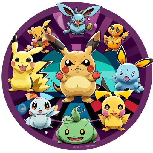 AI generated: A pokémon portrait, including pikachu, squirter, charmander, snorlax, polywhirl, eevee, and slowpoke...
