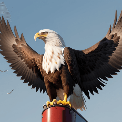 AI generated: Eagle bird as business man seat on ship rocket with clean background