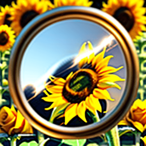 AI generated: a sunflower and roses coated with shiny metal, mirror looking metal, in a field