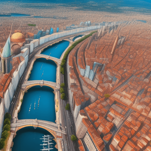 AI generated: eine riesige stadt in der zukunft, farbenfroh, riesige türme, viele fliegene transportmittel, 8k
