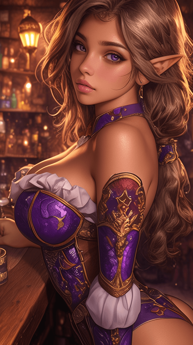 AI generated: close up of a photorealistic photography [full-body shot] of a fantasy-style [Sylvara - Tavern Elf B...