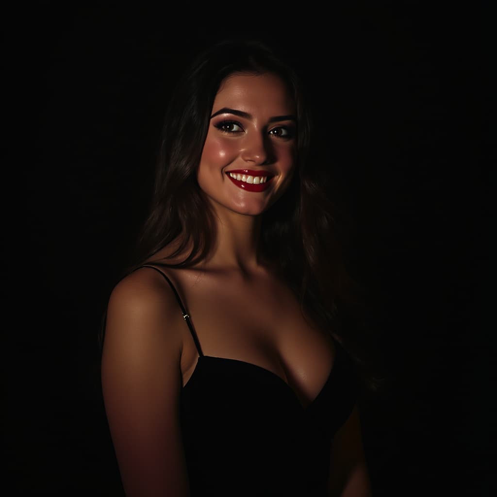AI generated: **Subject:** A beautiful young woman, the main subject, smiling confidently at the camera. She has l...