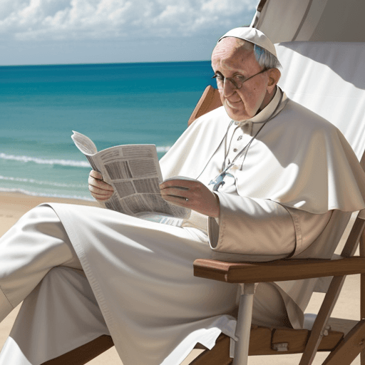 AI generated: The pope reading a newspaper in a deckchair