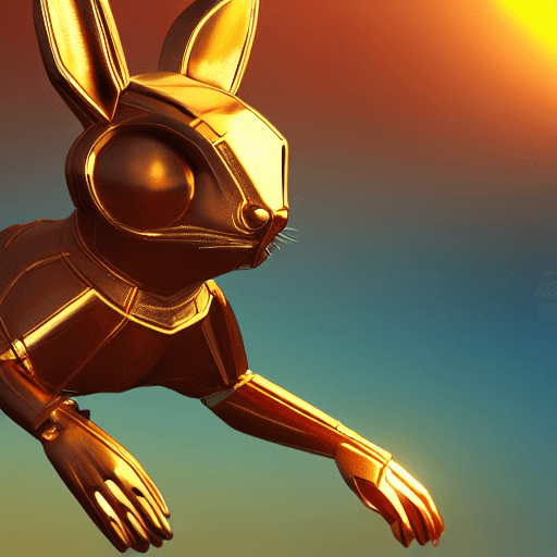 AI generated: cyborg rabbit wearing gold bronze ornament sailing smash full body clearly visible an ambient occlus...