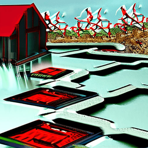 AI generated: house in the hell 2 floor, high-tech style, outdoor is the place of evils from the circles of hell, ...