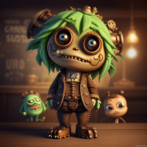 AI generated: cannabis chibby monster in wood steampunk  , cute style, chibi style, ultra detailed, pixar design, ...