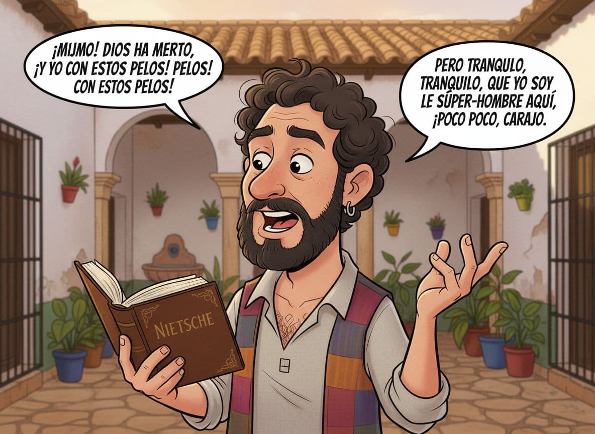 AI generated: Dame una imagen con el tipo de referencia de la foto en semi-realistic cartoon style. El hombre debe...