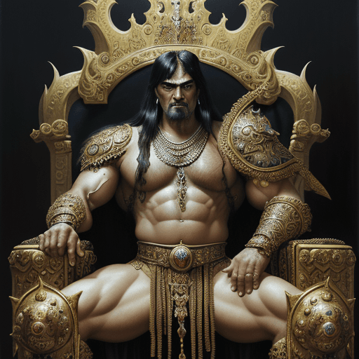 AI generated:  An exquisite dark fantasy oil painting depicting the formidable Lord Conan, the emperor of the Wast...
