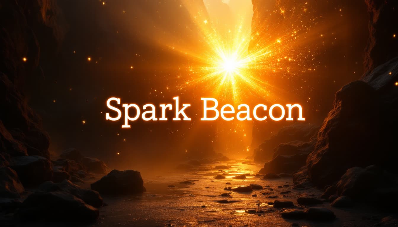 AI generated: Create a image with the word "Spark Beacon" in the middle and glowing, and a  beacon visible on on t...