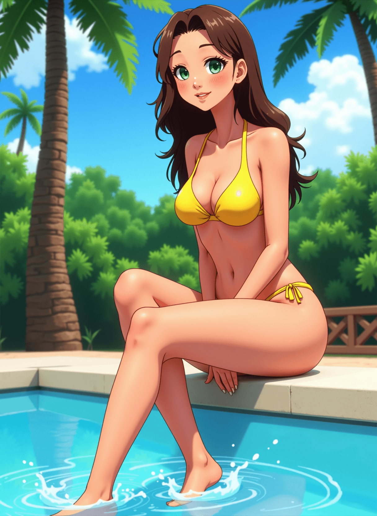 AI generated: No People in the background, attractive adult woman, digital anime style, symmetrical facial feature...