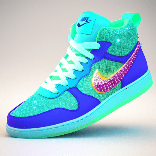 AI generated: Pair of shoes with rhinestones 3d render, bright colors, clean composition, beautiful work, nike log...