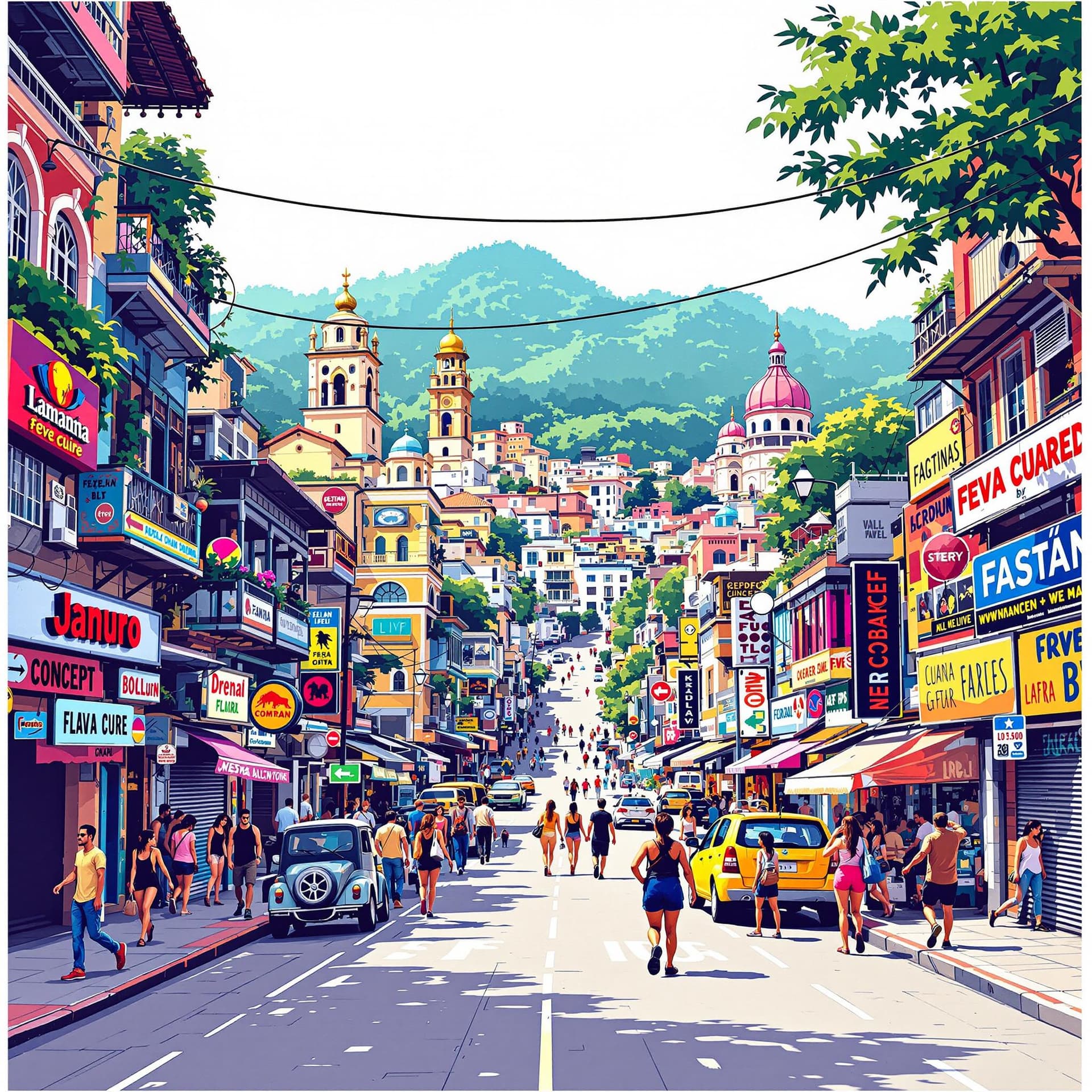 AI generated: Reate a vibrant and dynamic 2D drawing of a bustling street scene, with a unique favela art style th...