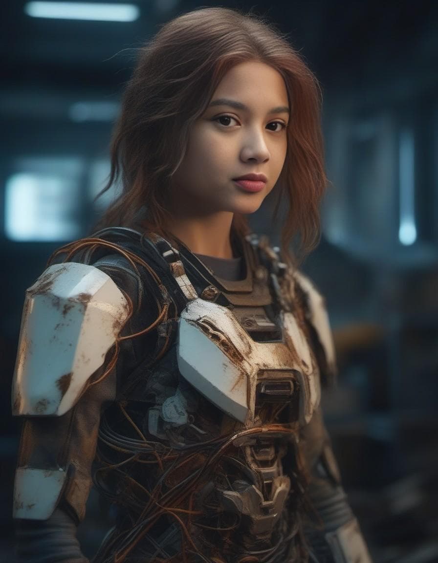 AI generated: broken cyborg girl thrown in the garbage, destroyed, rust, mechanical, wires, photography, detailed ...