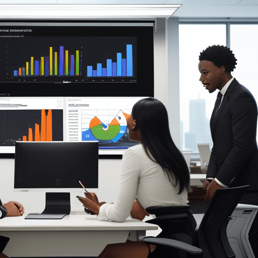 AI generated: Create an image of a contemporary, well-lit office space where a diverse team of professionals, incl...