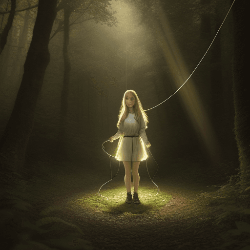 AI generated: ultra realistic, girl in a forrest, wearing a string, light shining