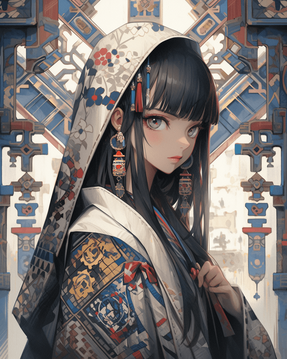 AI generated: anime girl print on paper, in the style of kerem beyit, elaborate kimono, city portraits, john blanc...