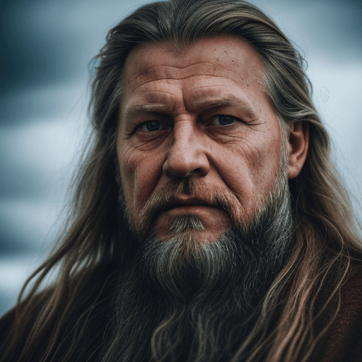 AI generated: A close up picture of a s very old man with long hair and a beard, by Johannes Sveinsson Kjarval, dy...