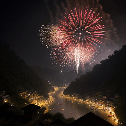 AI generated: a portrait of fireworks. should be in high definition highlighting the village ghats of india and it...