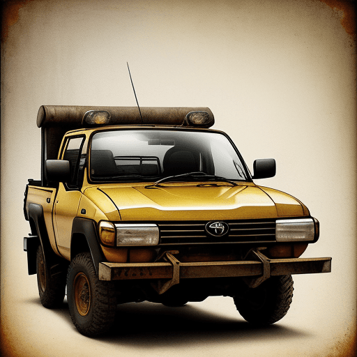 AI generated: TOYOTA KIJANG PICKUP 1980 vintage poster, in the style of rustic simplicity, gritty reportage, kombu...