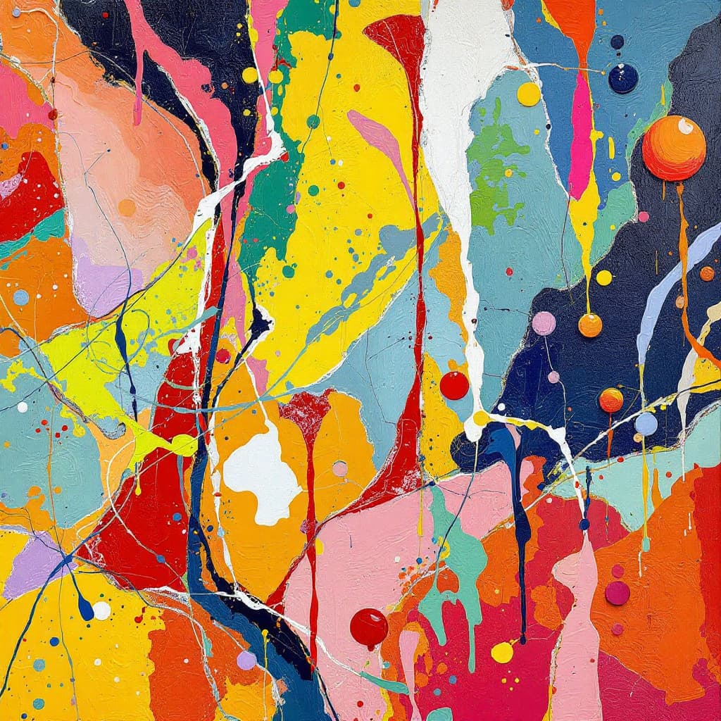 AI generated: Diseño colorido y abstracto para lienzo de ropa en oleo en trazos alto relieve 8k
