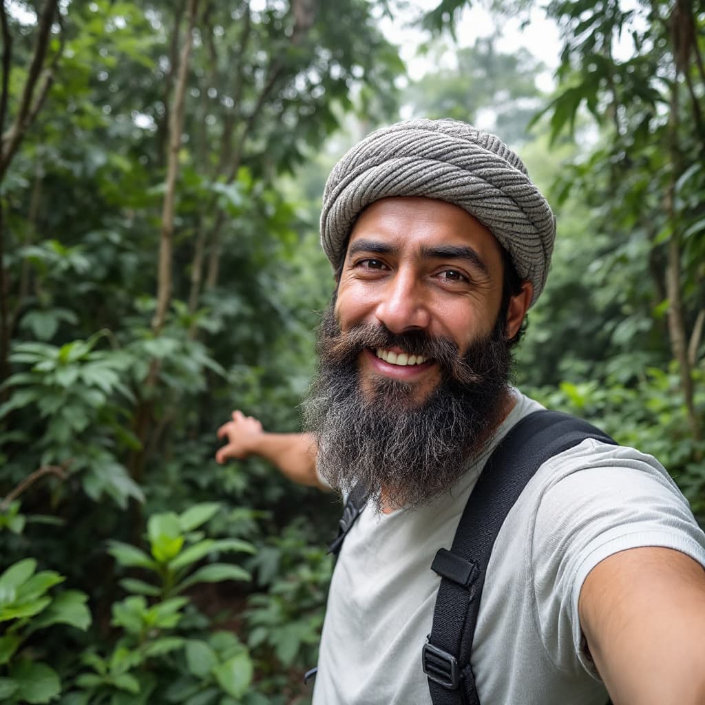 AI generated: Make a picture of me in the middle of the Amazon jungle promoting healthy living with a big banner o...