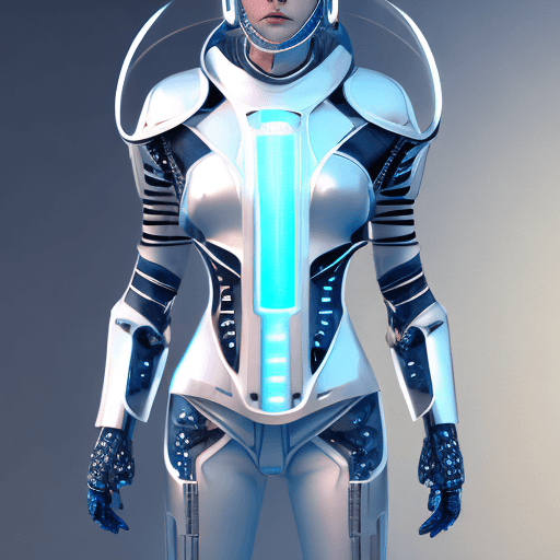 AI generated: futuristic viking cyborg, futuristic latex space suit with transparent luminous tubes, mechanics, Me...