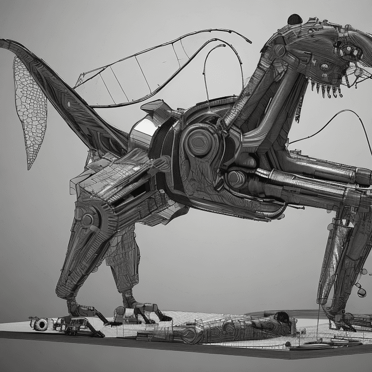 AI generated: an otherworldly machine that is similar in nature to a large robotic raptor, UHD, raytracing, godray...