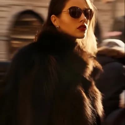 AI generated video: model moving slowly in a photoshoot, looking at the camera