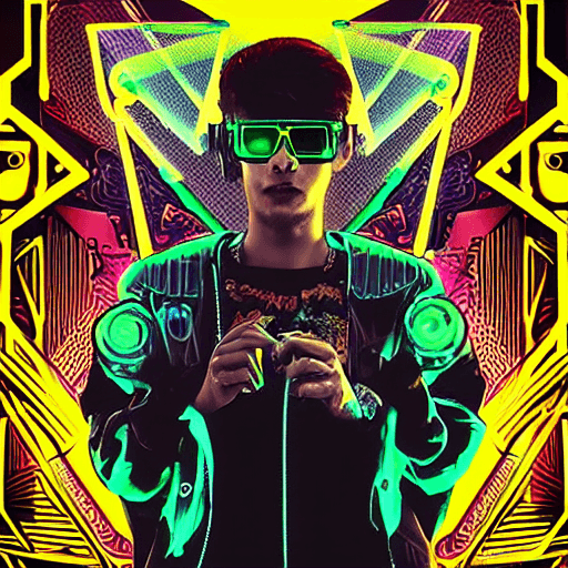 AI generated: nft style, cyberpunk, synthwave, tarot card with intricate detailed frame around the outside | with ...
