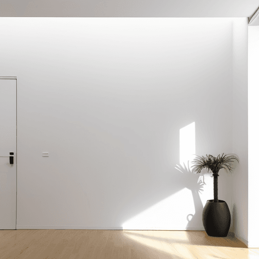 AI generated: arquitectura minimalista, vegetacion, color blanco, de un solo nivel, ventanas amplias, espacios de ...