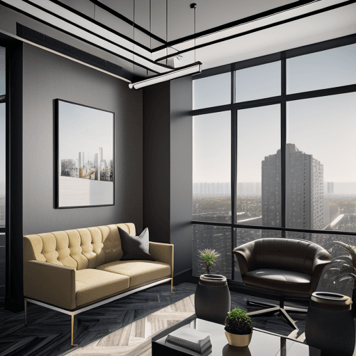 AI generated: show me an office building reused as an luxury apartment building from the inside. Make it a 4k and ...