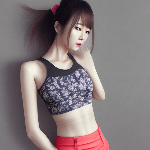 AI generated: ultra realistic beautiful alluring chinese woman, wearing croptop, hotpants, fullbody